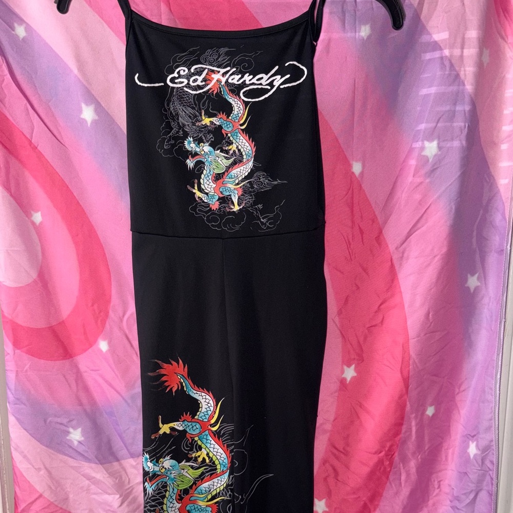 Ed Hardy Black Multicolor Dragon Jumpsuit